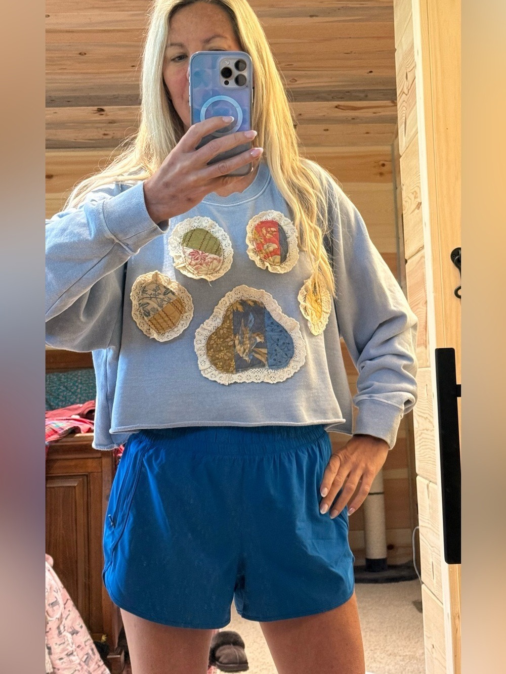 Upcycled Patchwork Lace Sweatshirt Cottagecore Boho Cropped Small - Picture 5 of 5